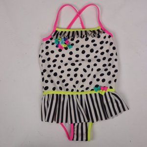 Deux Par Deux One Piece Swimsuit Butterfly Neon Summer Beach Skirt Girl